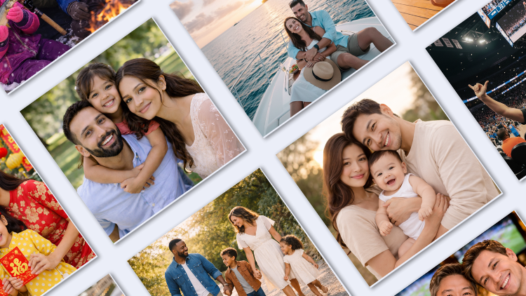 collage of custom photo magnets displayed on a family refrigerator